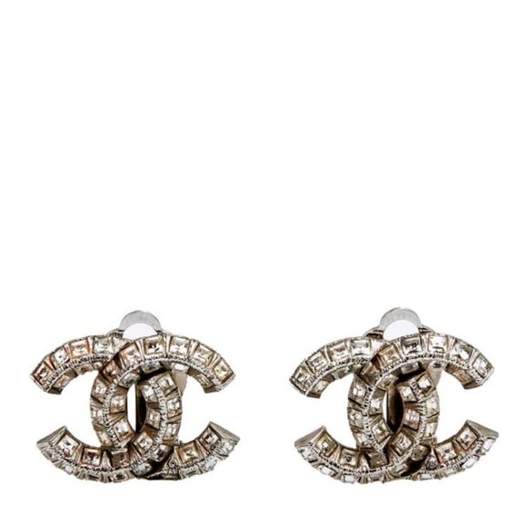 Chanel Silver Tone Crystal CC Earring - Picture 1 of 4